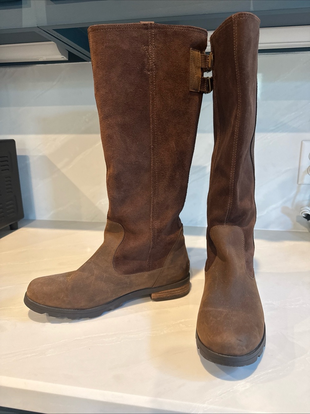 Sorel Brown Suede Tall Waterproof Buckle Boots